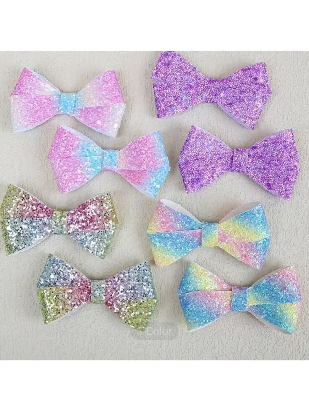 4 pairs of candy colored glitter hair bows